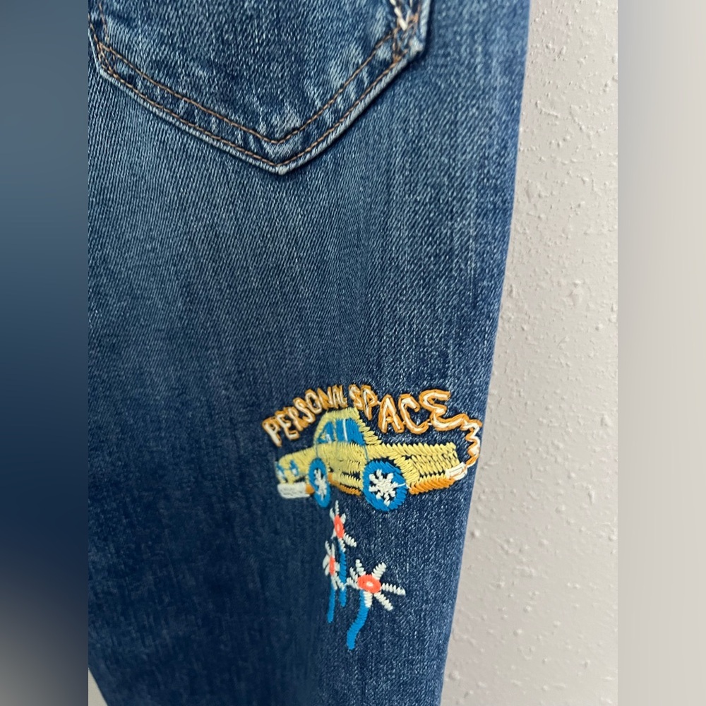 Mother The Rambler Sneak Embroidered Jeans in Running With Scissors Size 24 New - Picture 13 of 15